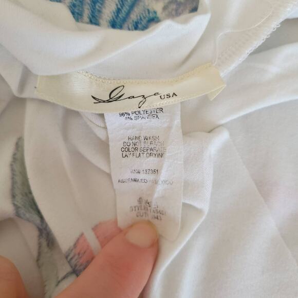 Gaze USA Tank Chocker Neck Cutout Crane Floral Print Swing Shape Women Small - Picture 9 of 11